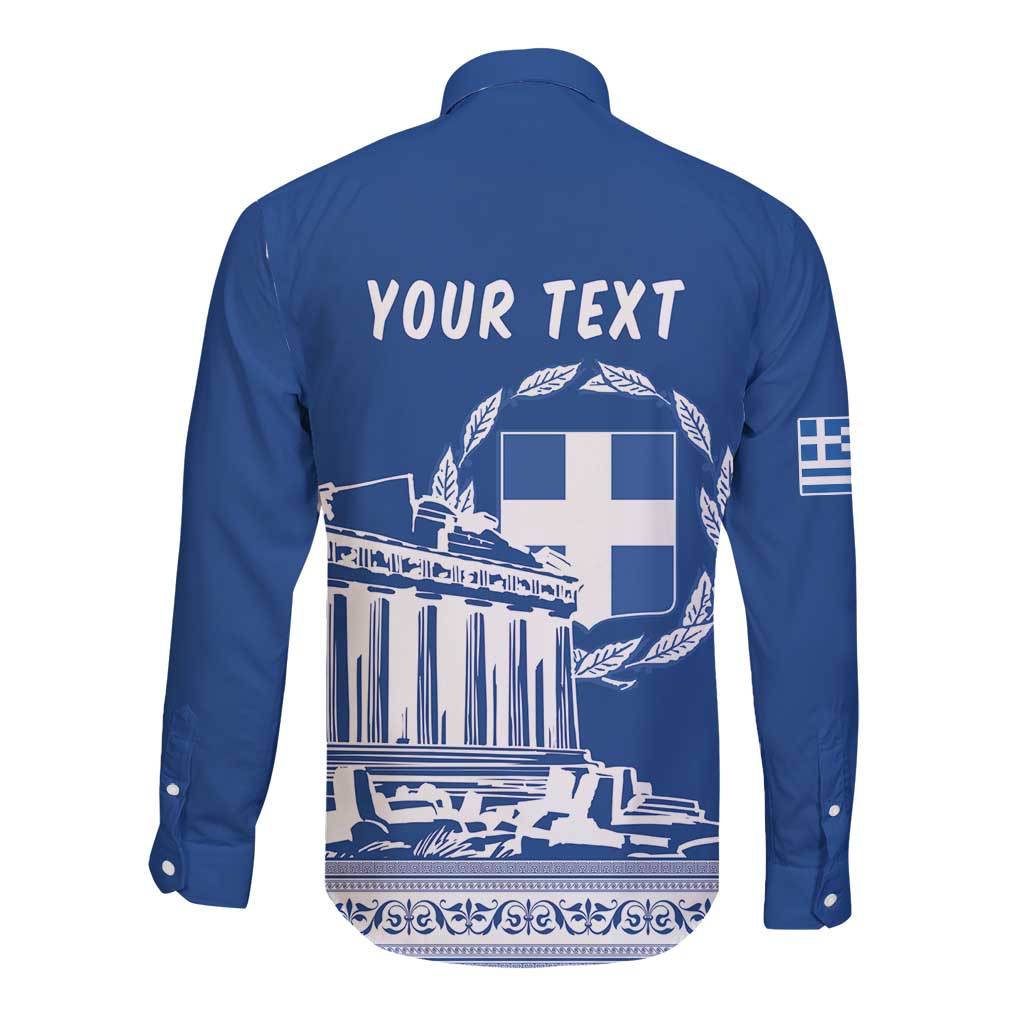Personalized Greece Athena Goddess Long Sleeve Button Shirt Parthenon Greek Key Patterns