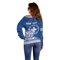 Personalized Greece Athena Goddess Off Shoulder Sweater Parthenon Greek Key Patterns