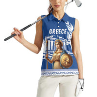 Personalized Greece Athena Goddess Women Sleeveless Polo Shirt Parthenon Greek Key Patterns