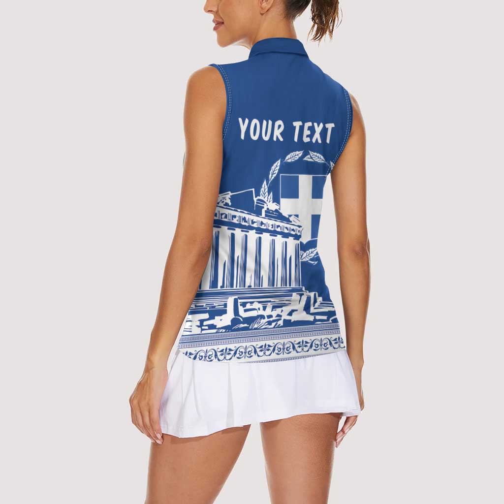 Personalized Greece Athena Goddess Women Sleeveless Polo Shirt Parthenon Greek Key Patterns