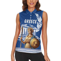Personalized Greece Athena Goddess Women Sleeveless Polo Shirt Parthenon Greek Key Patterns