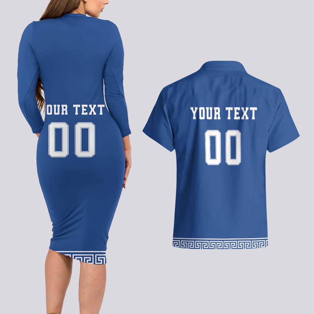 Custom Greece Football Couples Matching Long Sleeve Bodycon Dress and Hawaiian Shirt Go Champions Ethniki LT18