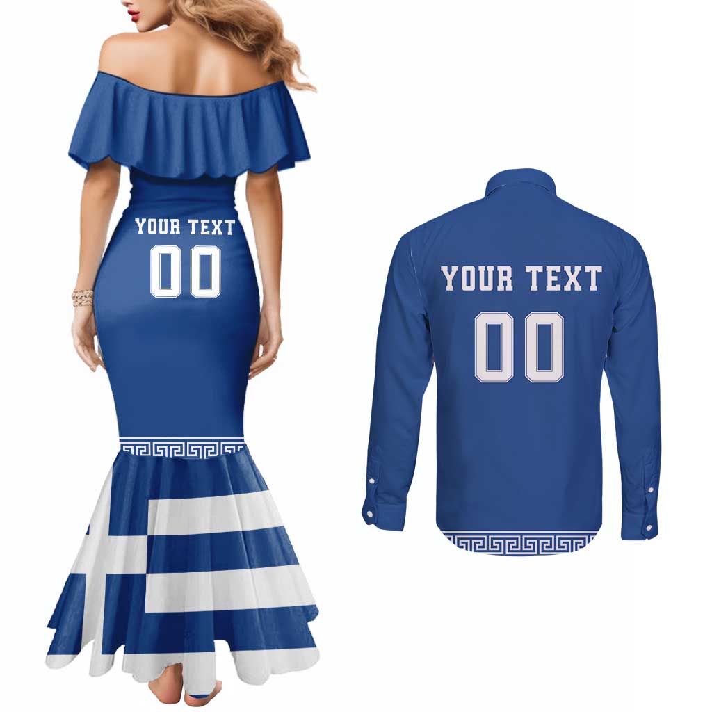 Custom Greece Football Couples Matching Mermaid Dress and Long Sleeve Button Shirt Go Champions Ethniki LT18