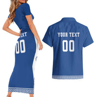 Custom Greece Football Couples Matching Short Sleeve Bodycon Dress and Hawaiian Shirt Go Champions Ethniki LT18