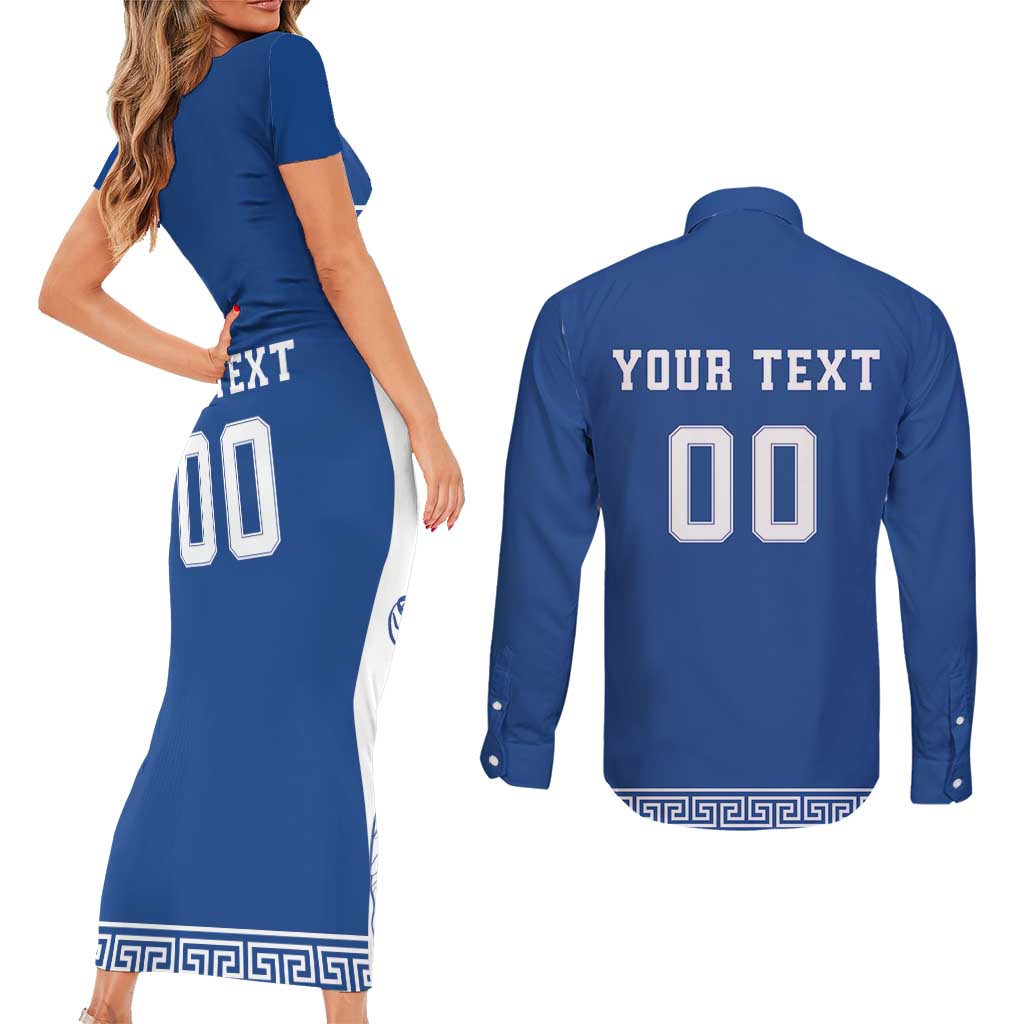 Custom Greece Football Couples Matching Short Sleeve Bodycon Dress and Long Sleeve Button Shirt Go Champions Ethniki LT18