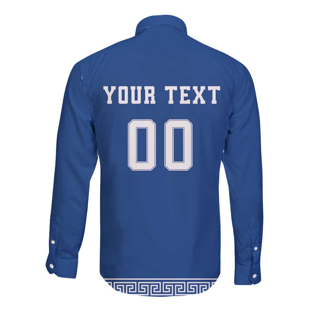 Custom Greece Football Long Sleeve Button Shirt Go Champions Ethniki LT18