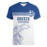 Custom Greece Football Women V-Neck T-Shirt Go Champions Ethniki LT18