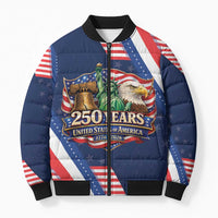 America 250th Anniversary Bomber Puffer Jacket USA 1776-2026 Patriotic Eagle