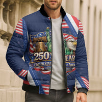 America 250th Anniversary Bomber Puffer Jacket USA 1776-2026 Patriotic Eagle