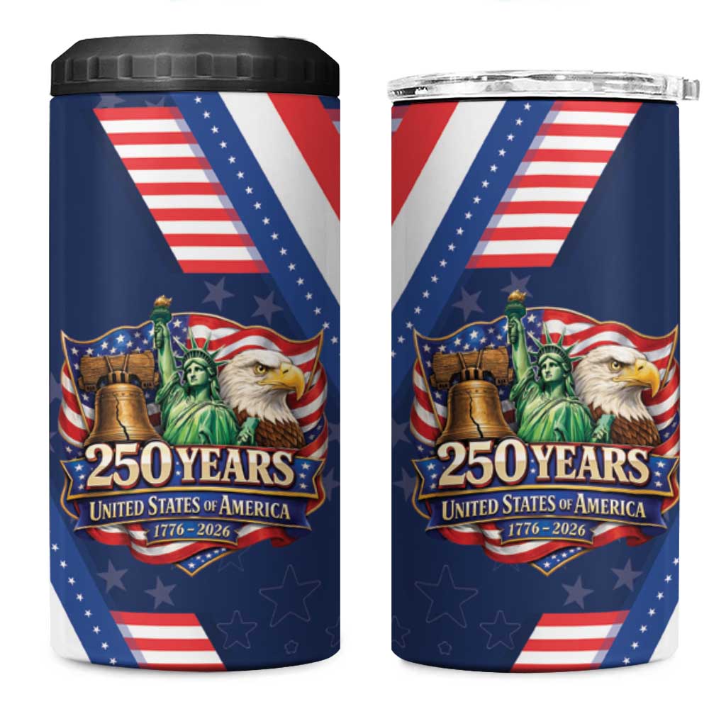 America 250th Anniversary 4 in 1 Can Cooler Tumbler USA 1776-2026 Patriotic Eagle