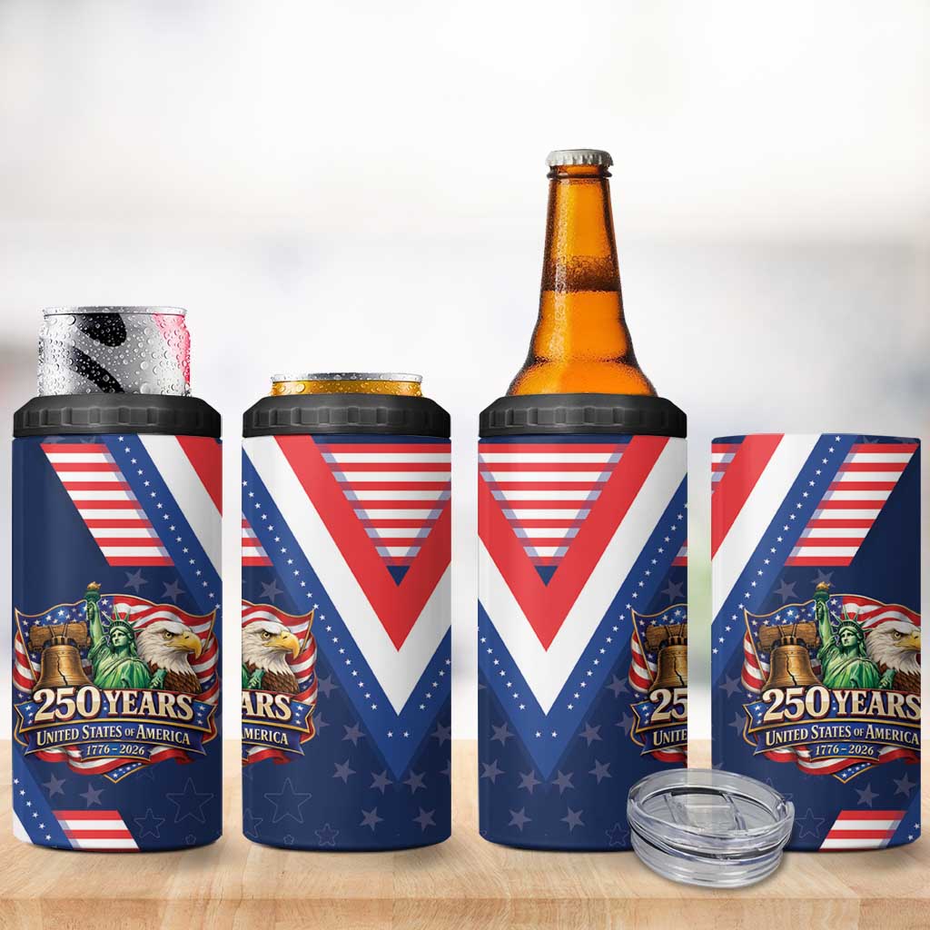 America 250th Anniversary 4 in 1 Can Cooler Tumbler USA 1776-2026 Patriotic Eagle