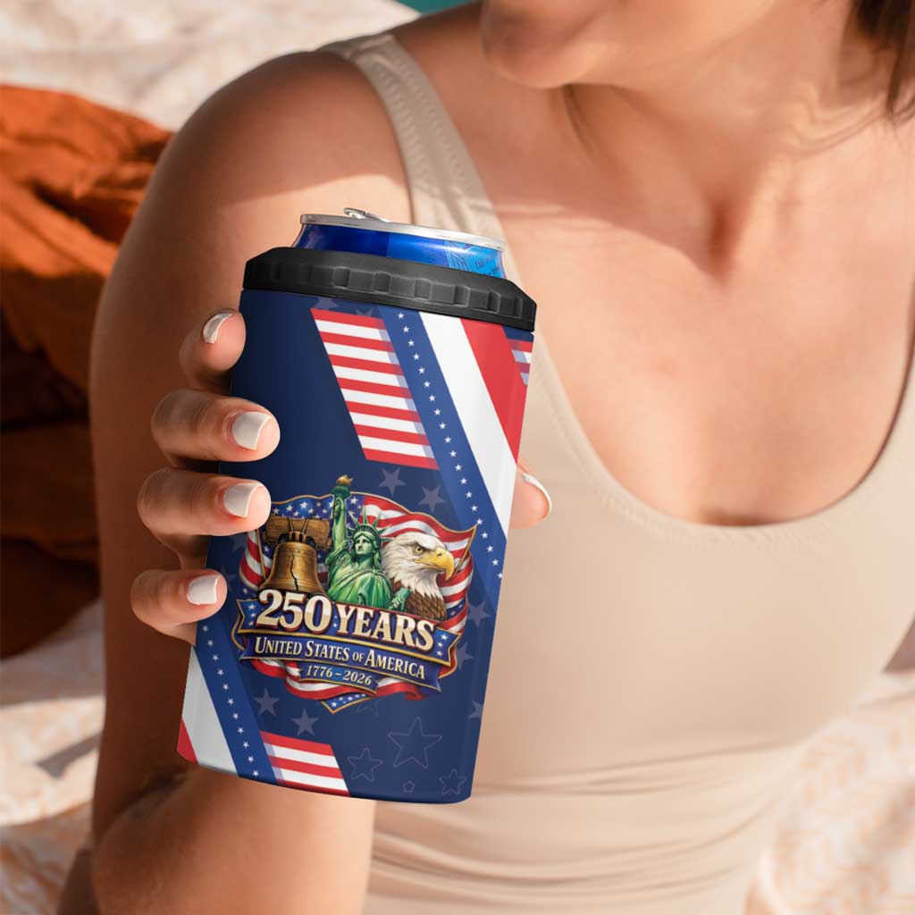 America 250th Anniversary 4 in 1 Can Cooler Tumbler USA 1776-2026 Patriotic Eagle