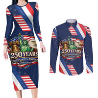 America 250th Anniversary Couples Matching Long Sleeve Bodycon Dress and Long Sleeve Button Shirt USA 1776-2026 Patriotic Eagle