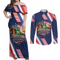 America 250th Anniversary Couples Matching Off Shoulder Maxi Dress and Long Sleeve Button Shirt USA 1776-2026 Patriotic Eagle