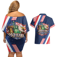 America 250th Anniversary Couples Matching Off Shoulder Short Dress and Hawaiian Shirt USA 1776-2026 Patriotic Eagle