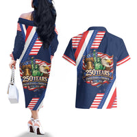 America 250th Anniversary Couples Matching Off The Shoulder Long Sleeve Dress and Hawaiian Shirt USA 1776-2026 Patriotic Eagle