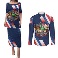 America 250th Anniversary Couples Matching Puletasi and Long Sleeve Button Shirt USA 1776-2026 Patriotic Eagle