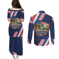America 250th Anniversary Couples Matching Puletasi and Long Sleeve Button Shirt USA 1776-2026 Patriotic Eagle