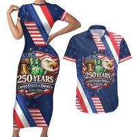 America 250th Anniversary Couples Matching Short Sleeve Bodycon Dress and Hawaiian Shirt USA 1776-2026 Patriotic Eagle