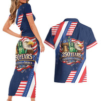 America 250th Anniversary Couples Matching Short Sleeve Bodycon Dress and Hawaiian Shirt USA 1776-2026 Patriotic Eagle