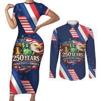 America 250th Anniversary Couples Matching Short Sleeve Bodycon Dress and Long Sleeve Button Shirt USA 1776-2026 Patriotic Eagle
