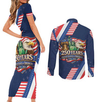 America 250th Anniversary Couples Matching Short Sleeve Bodycon Dress and Long Sleeve Button Shirt USA 1776-2026 Patriotic Eagle