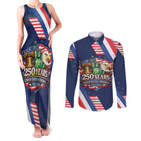 America 250th Anniversary Couples Matching Tank Maxi Dress and Long Sleeve Button Shirt USA 1776-2026 Patriotic Eagle