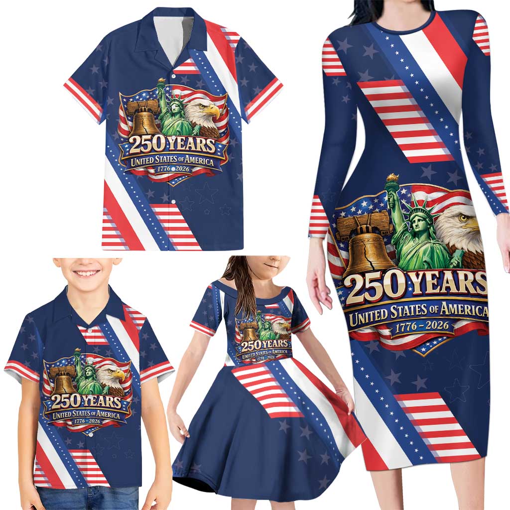 America 250th Anniversary Family Matching Long Sleeve Bodycon Dress and Hawaiian Shirt USA 1776-2026 Patriotic Eagle