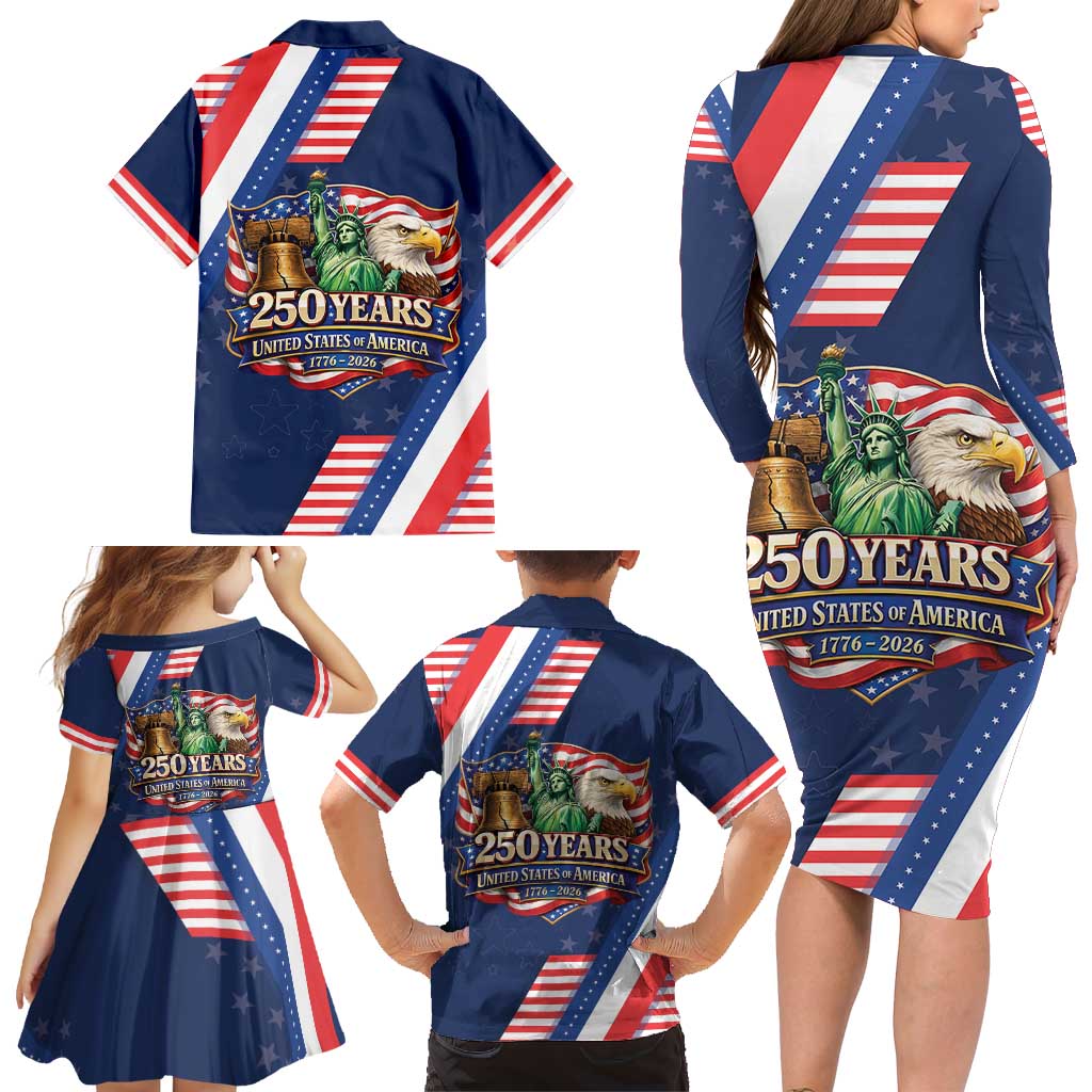 America 250th Anniversary Family Matching Long Sleeve Bodycon Dress and Hawaiian Shirt USA 1776-2026 Patriotic Eagle