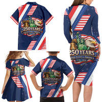 America 250th Anniversary Family Matching Long Sleeve Bodycon Dress and Hawaiian Shirt USA 1776-2026 Patriotic Eagle