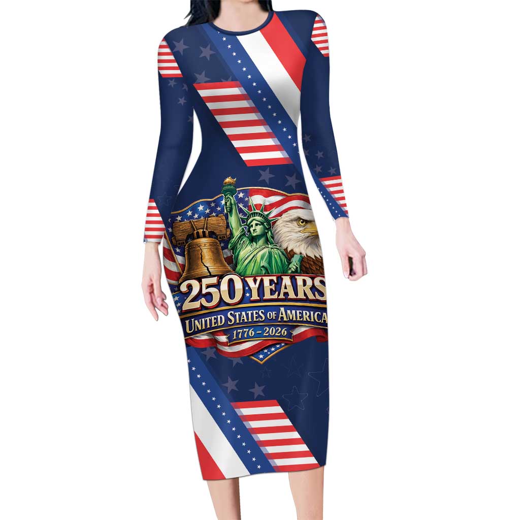 America 250th Anniversary Family Matching Long Sleeve Bodycon Dress and Hawaiian Shirt USA 1776-2026 Patriotic Eagle