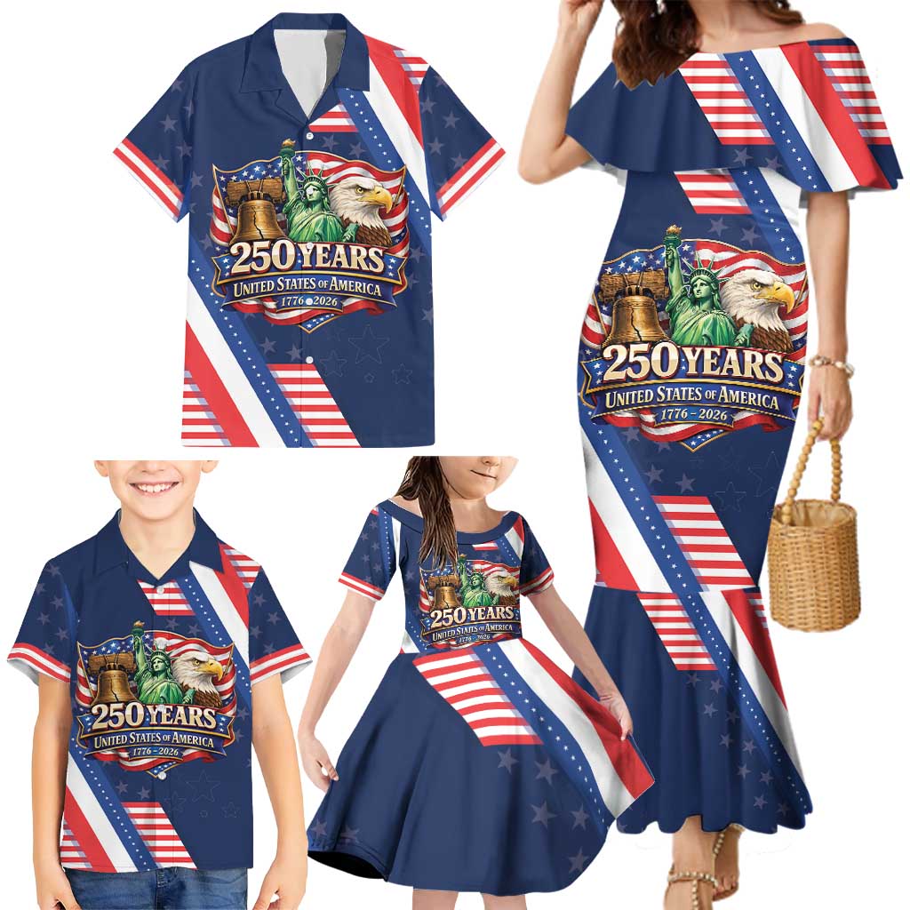 America 250th Anniversary Family Matching Mermaid Dress and Hawaiian Shirt USA 1776-2026 Patriotic Eagle