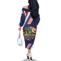America 250th Anniversary Family Matching Off The Shoulder Long Sleeve Dress and Hawaiian Shirt USA 1776-2026 Patriotic Eagle
