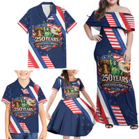 America 250th Anniversary Family Matching Off Shoulder Maxi Dress and Hawaiian Shirt USA 1776-2026 Patriotic Eagle