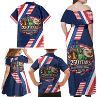 America 250th Anniversary Family Matching Off Shoulder Maxi Dress and Hawaiian Shirt USA 1776-2026 Patriotic Eagle