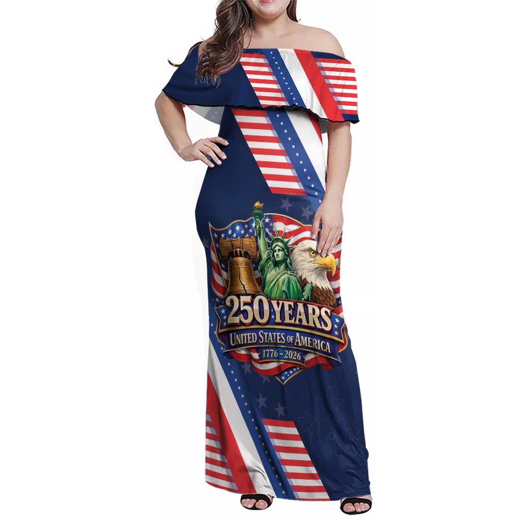 America 250th Anniversary Family Matching Off Shoulder Maxi Dress and Hawaiian Shirt USA 1776-2026 Patriotic Eagle