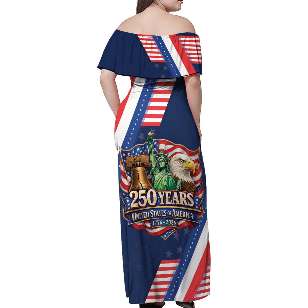 America 250th Anniversary Family Matching Off Shoulder Maxi Dress and Hawaiian Shirt USA 1776-2026 Patriotic Eagle