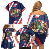 America 250th Anniversary Family Matching Off Shoulder Short Dress and Hawaiian Shirt USA 1776-2026 Patriotic Eagle