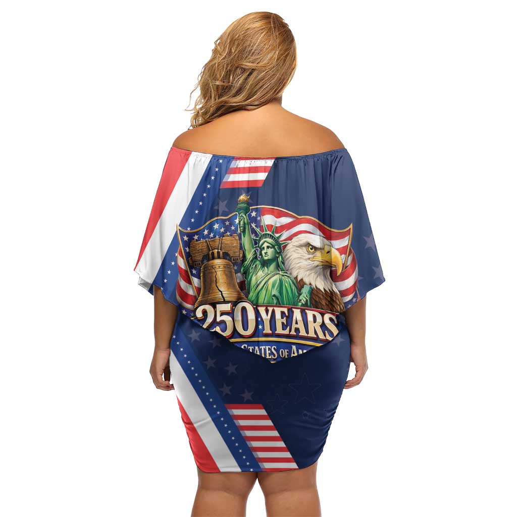 America 250th Anniversary Family Matching Off Shoulder Short Dress and Hawaiian Shirt USA 1776-2026 Patriotic Eagle