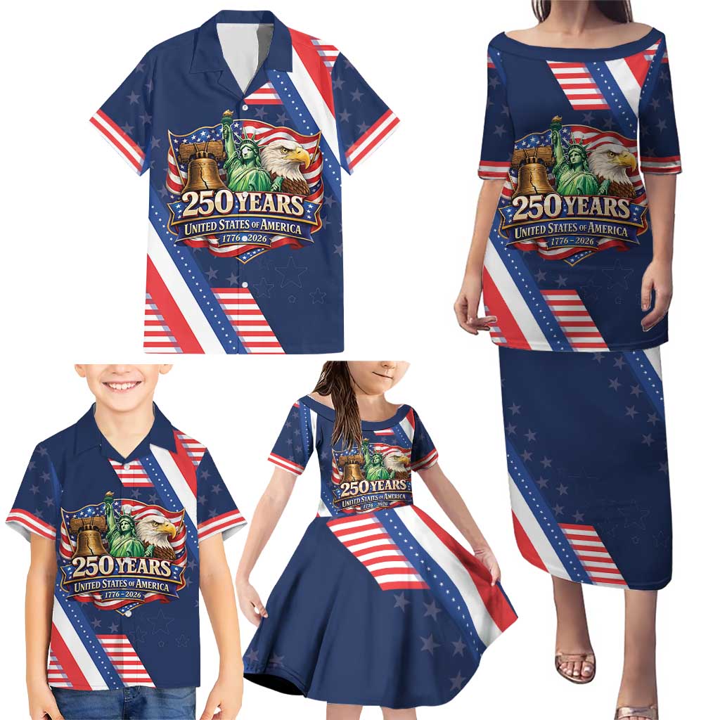 America 250th Anniversary Family Matching Puletasi and Hawaiian Shirt USA 1776-2026 Patriotic Eagle