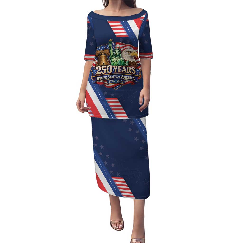 America 250th Anniversary Family Matching Puletasi and Hawaiian Shirt USA 1776-2026 Patriotic Eagle