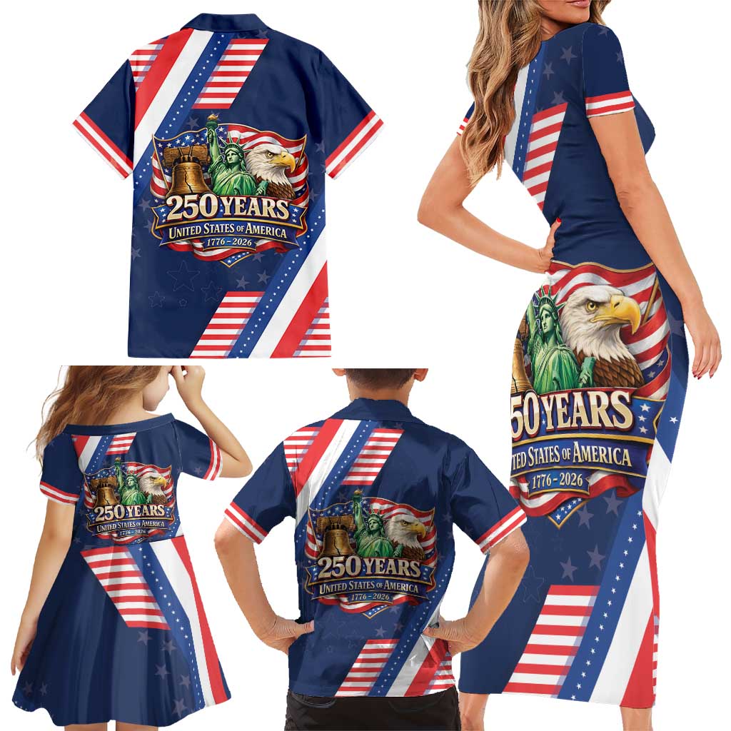 America 250th Anniversary Family Matching Short Sleeve Bodycon Dress and Hawaiian Shirt USA 1776-2026 Patriotic Eagle