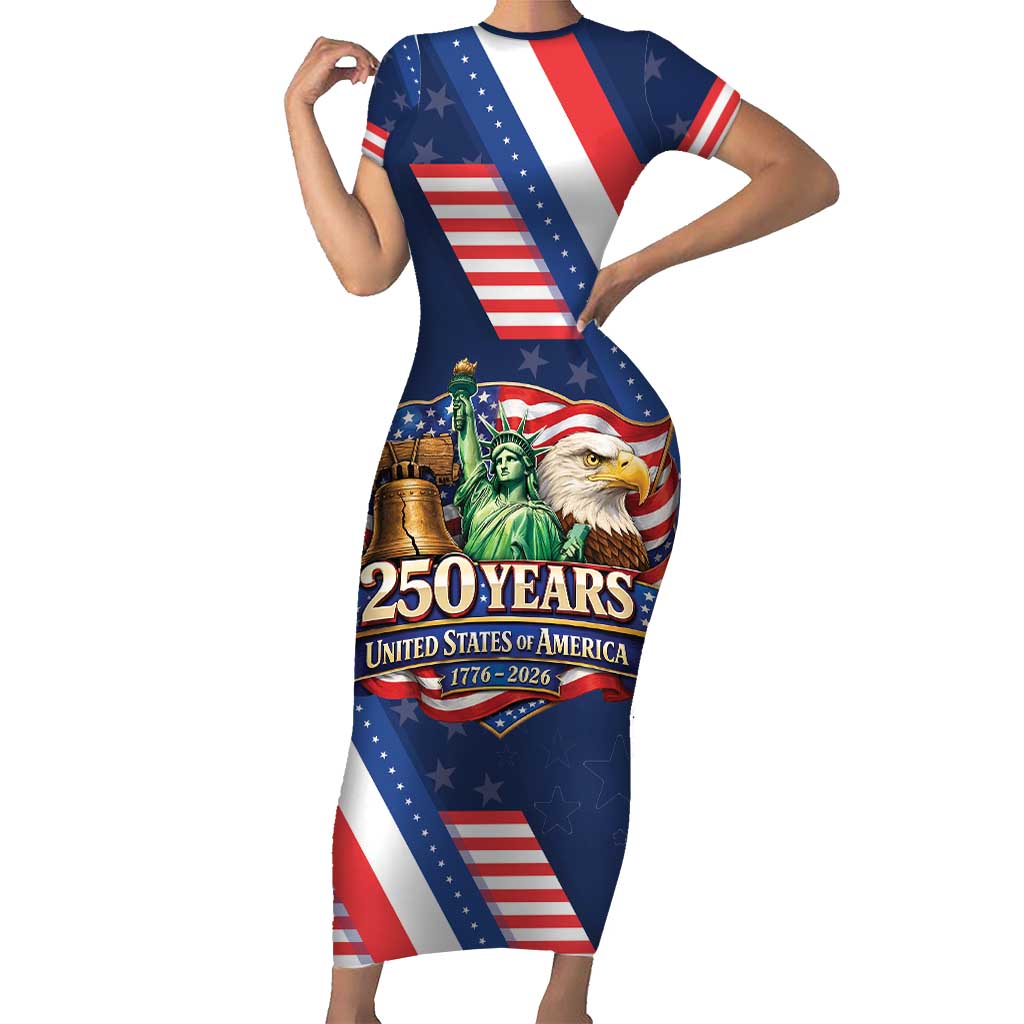 America 250th Anniversary Family Matching Short Sleeve Bodycon Dress and Hawaiian Shirt USA 1776-2026 Patriotic Eagle