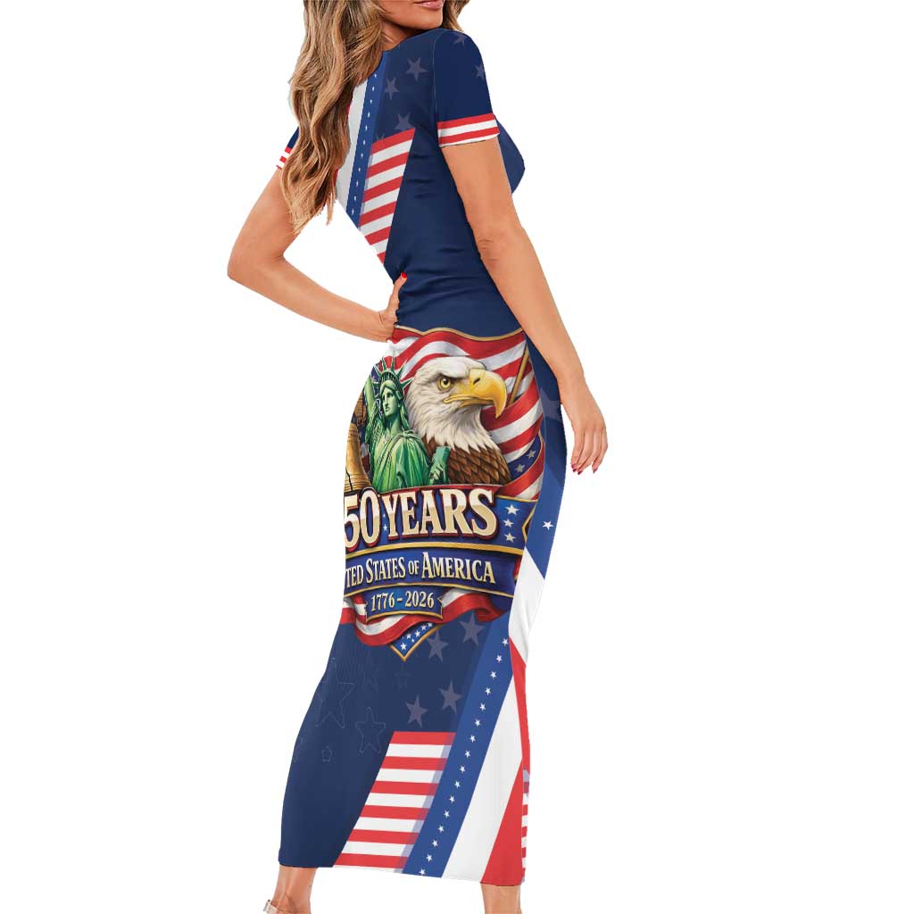 America 250th Anniversary Family Matching Short Sleeve Bodycon Dress and Hawaiian Shirt USA 1776-2026 Patriotic Eagle