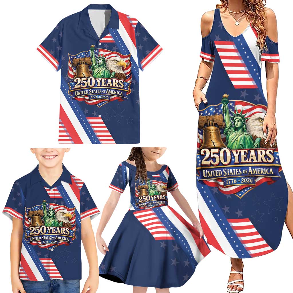 America 250th Anniversary Family Matching Summer Maxi Dress and Hawaiian Shirt USA 1776-2026 Patriotic Eagle