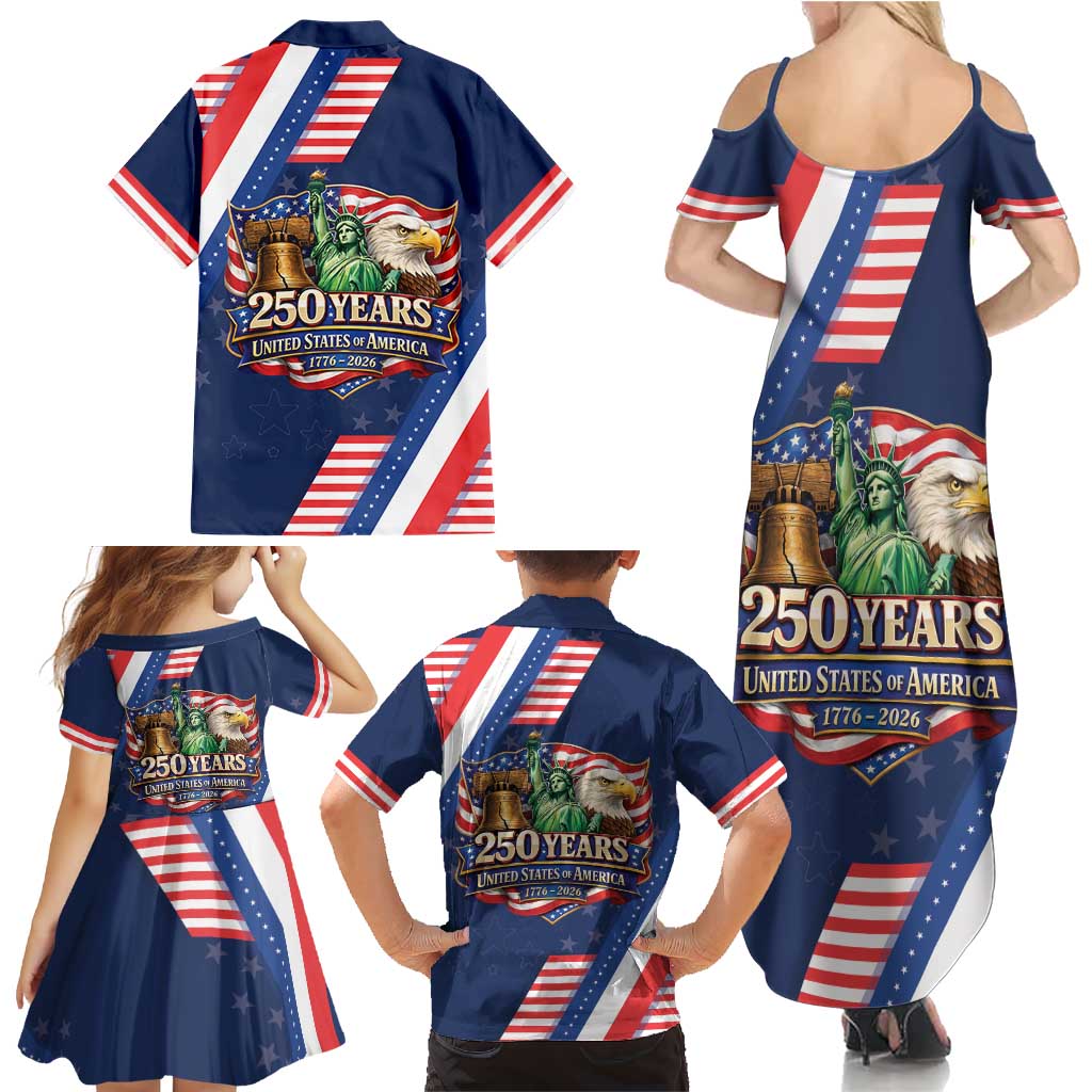 America 250th Anniversary Family Matching Summer Maxi Dress and Hawaiian Shirt USA 1776-2026 Patriotic Eagle