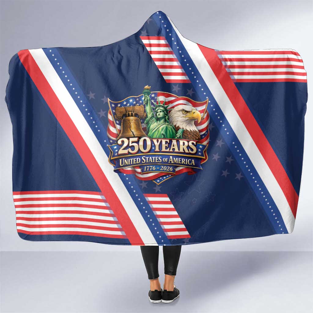 America 250th Anniversary Hooded Blanket USA 1776-2026 Patriotic Eagle