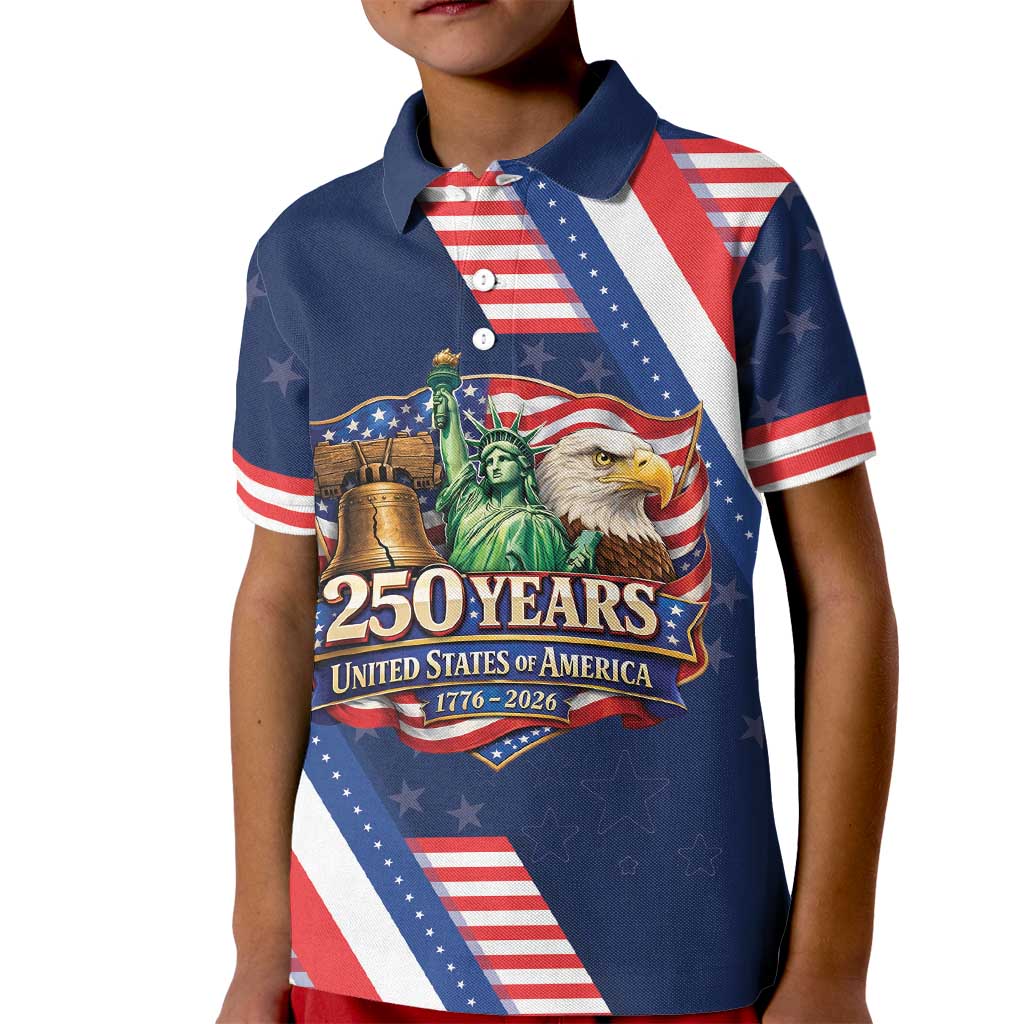 America 250th Anniversary Kid Polo Shirt USA 1776-2026 Patriotic Eagle