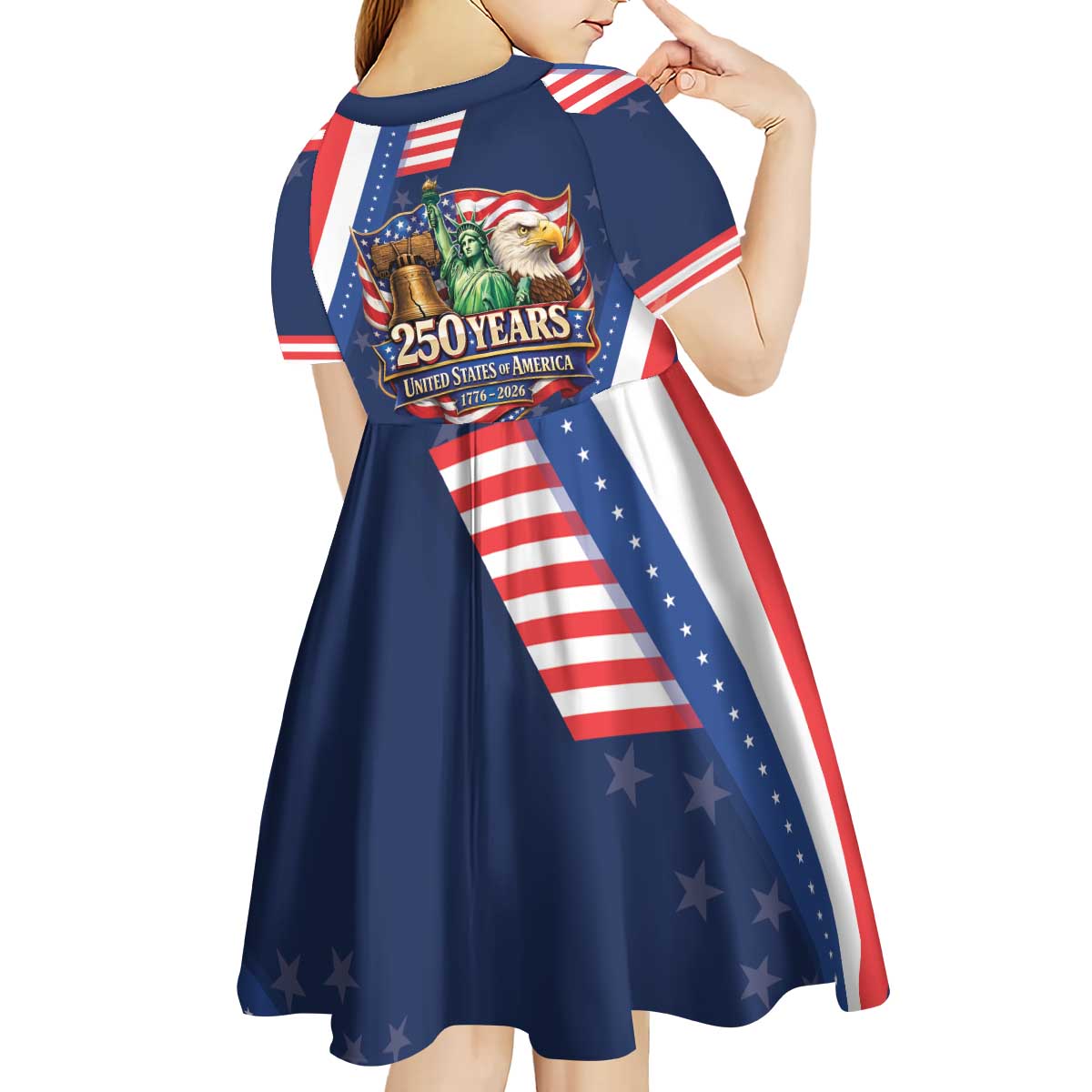 America 250th Anniversary Kid Short Sleeve Dress USA 1776-2026 Patriotic Eagle