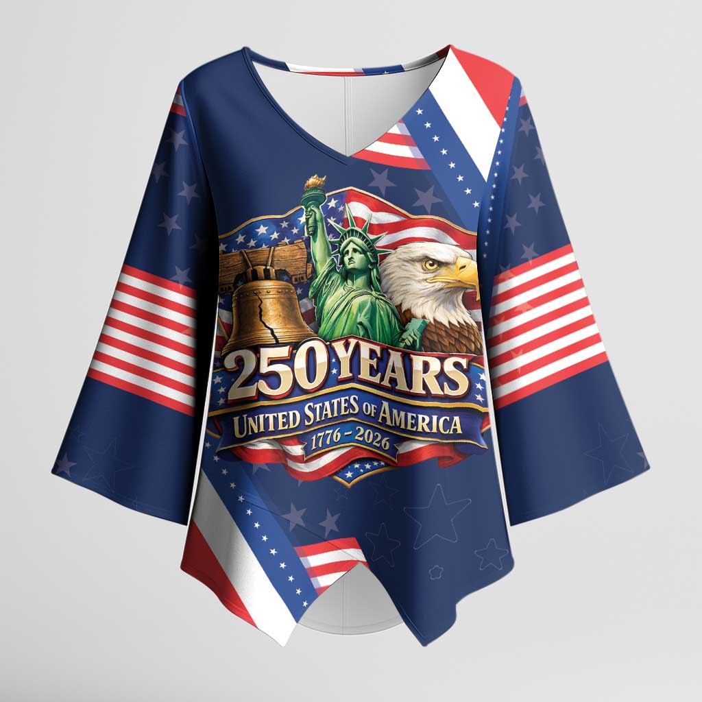 America 250th Anniversary Kimono Sleeve Blouse USA 1776-2026 Patriotic Eagle